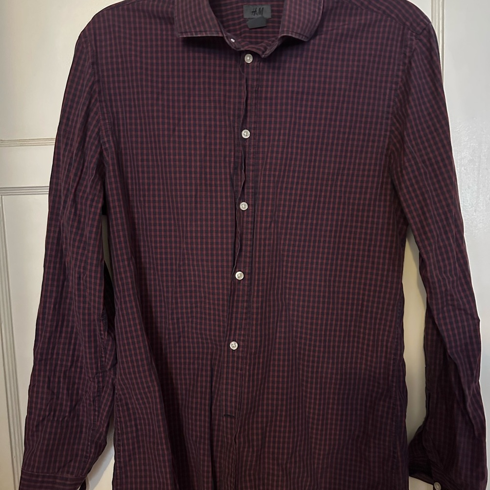H&M Men's Dark Red Plaid Shirt